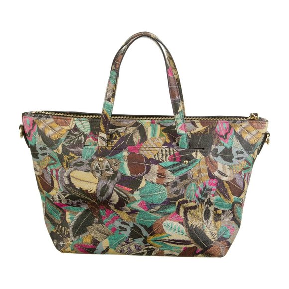 SALVATORE FERRAGAMO Leather Printed Gancini Feather Handle Logo Medium Tote Bag - Picture 3 of 4